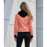 Womens Bomber Leather Removable Hooded Pink Jacket