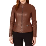 Women's Cafe Brown Racer Leather Jacket Women's Cafe Brown Racer Leather Jacket