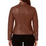 Women's Cafe Brown Racer Leather Jacket For Sale Women's Cafe Brown Racer Leather Jacket For Sale