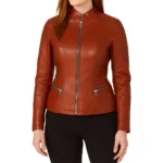 Women's Cafe Cognac Racer Leather Jacket Women's Cafe Cognac Racer Leather Jacket