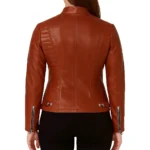 Women's Cafe Cognac Racer Leather Jacket For Sale Women's Cafe Cognac Racer Leather Jacket For Sale