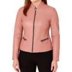 Women's Cafe Pink Racer Leather Jacket Women's Cafe Pink Racer Leather Jacket