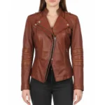 Women's Dark Brown Real Lambskin Leather Biker Jacket