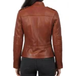 Women's Dark Brown Real Lambskin Leather Biker Jacket Back