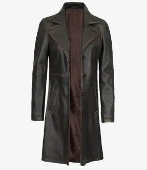Women’s Distressed Brown Length Real Leather Coat