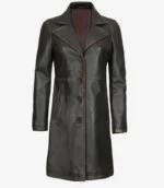 Women’s Distressed Brown Length Real Leather Coat front look