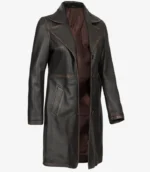 Women’s Distressed Brown Length Real Leather Coat side pose