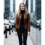 Womens Drowned Lambskin Genuine Leather Brown Jacket