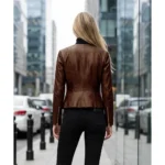 Womens Drowned Lambskin Genuine Leather Brown Jacket For Sale