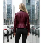 Womens Drowned Lambskin Genuine Leather Maroon Jacket For Sale