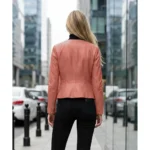 Womens Drowned Lambskin Genuine Leather Pink Jacket For Sale