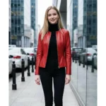 Womens Drowned Lambskin Genuine Leather Red Jacket