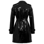 Women's Faux Leather Double-Breasted Black Trench Coat Women's Faux Leather Double-Breasted Black Trench Coat