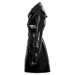 Women's Faux Leather Double-Breasted Black Trench Coat For Sale Women's Faux Leather Double-Breasted Black Trench Coat For Sale