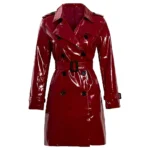 Women's Faux Leather Double-Breasted Red Trench Coat Women's Faux Leather Double-Breasted Red Trench Coat