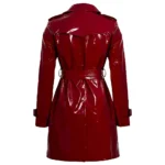 Women's Faux Leather Double-Breasted Red Trench Coat For Sale Women's Faux Leather Double-Breasted Red Trench Coat For Sale