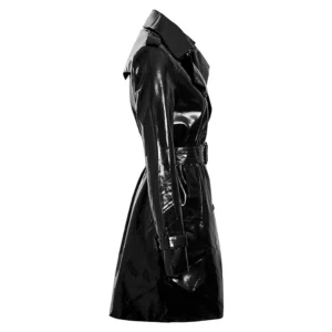 Women's Faux Leather Double-Breasted Trench Coat For Sale