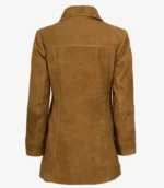 Women’s Length Button Down Brown Suede Coat back