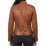 Women's Light Brown Real Lambskin Leather Biker Jacket Back