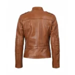 Women's Light Brown Real Lambskin Leather Biker Jacket For Sale