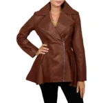 Women's Peplum Brown Real Lambskin Leather Jacket Women's Peplum Brown Real Lambskin Leather Jacket