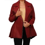 Women's Peplum Red Real Lambskin Leather Jacket Front Women's Peplum Red Real Lambskin Leather Jacket Front
