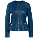 Women's Real Lambskin Blue Biker Leather Jacket Women's Real Lambskin Blue Biker Leather Jacket