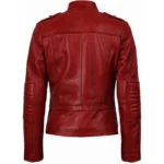 Women's Red Real Lambskin Leather Biker Jacket For Sale