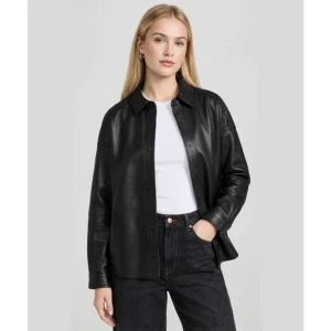 Zenith Black Leather Shirt Jacket