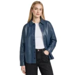 Zenith Blue Leather Shirt Jacket Zenith Blue Leather Shirt Jacket