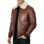 A2 Aviator Cognac Leather Jacket With Shearling Fur Collar