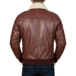 A2 Aviator Cognac Leather Jacket With Shearling Fur Collar For Men