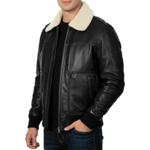 A2 Aviator Leather Jacket With Shearling Fur Collar