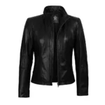 Acerra Womens Black Cafe Racer Leather Jacket Full