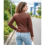 Acerra Womens Brown Cafe Racer Leather Jacket Back