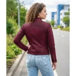 Acerra Womens Maroon Cafe Racer Leather Jacket Back
