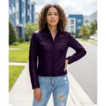 Acerra Womens Purple Cafe Racer Leather Jacket