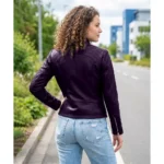 Acerra Womens Purple Cafe Racer Leather Jacket Back