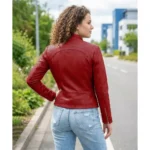 Acerra Womens Red Cafe Racer Leather Jacket Back