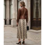 Bergamo Women's Brown Cafe Racer Leather Jacket Back Bergamo Women's Brown Cafe Racer Leather Jacket Back