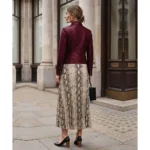 Bergamo Women's Maroon Cafe Racer Leather Jacket Back Bergamo Women's Maroon Cafe Racer Leather Jacket Back