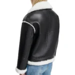 Black And White Faux Shearling Aviator Leather Jacket Back