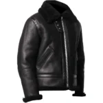 Black Shearling B-3 Bomber Leather Jacket Side