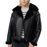 Black With Black Faux Fur Shearling Aviator Leather Jacket Black With Black Faux Fur Shearling Aviator Leather Jacket