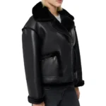Black With Black Faux Fur Shearling Aviator Leather Jacket Side Black With Black Faux Fur Shearling Aviator Leather Jacket Side