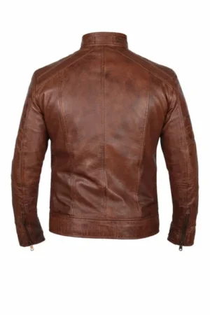 Brown Mens Austin Chocolate Waxed Leather Jacket front