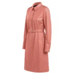 Buy Women's Fiorra Genuine Leather Pink Long Coat Buy Women's Fiorra Genuine Leather Pink Long Coat