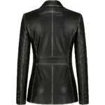 Buy Women's Two Button Real Leather Disttressed Black Blazer Jacket