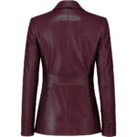 Buy Women's Two Button Real Leather Maroon Blazer Jacket