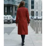 Gunfighter Real Leather Winter Maroon Cotton Trench Coat For Women